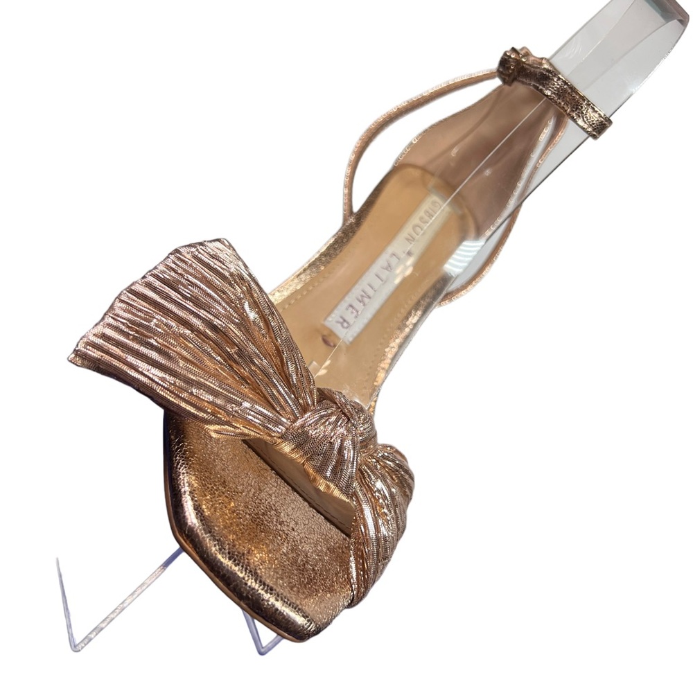 Gibson Latimer Rose Gold Lame’ Sandal Heels with Bow Detail